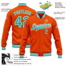 Charger l&#39;image dans la galerie, Custom Orange Aqua-White Bomber Full-Snap Varsity Letterman Jacket
