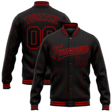 Загрузить изображение в средство просмотра галереи, Custom Black Red Pinstripe Red Bomber Full-Snap Varsity Letterman Jacket
