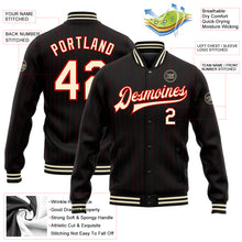 Загрузить изображение в средство просмотра галереи, Custom Black Red Pinstripe Cream Bomber Full-Snap Varsity Letterman Jacket
