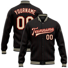 Загрузить изображение в средство просмотра галереи, Custom Black Red Pinstripe Cream Bomber Full-Snap Varsity Letterman Jacket
