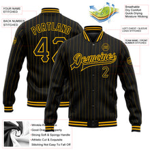 Charger l&#39;image dans la galerie, Custom Black Gold Pinstripe Gold Bomber Full-Snap Varsity Letterman Jacket
