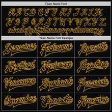 Load image into Gallery viewer, Custom Black Gold Pinstripe Gold Bomber Full-Snap Varsity Letterman Jacket
