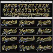 Charger l&#39;image dans la galerie, Custom Black Yellow Pinstripe Royal-White Bomber Full-Snap Varsity Letterman Jacket
