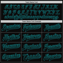 Load image into Gallery viewer, Custom Black Teal Pinstripe Teal Bomber Full-Snap Varsity Letterman Jacket
