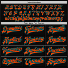 Charger l&#39;image dans la galerie, Custom Black Teal Pinstripe Orange Bomber Full-Snap Varsity Letterman Jacket
