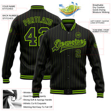 Charger l&#39;image dans la galerie, Custom Black Neon Green Pinstripe Neon Green Bomber Full-Snap Varsity Letterman Jacket
