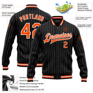 Custom Black White Pinstripe Orange Bomber Full-Snap Varsity Letterman Jacket