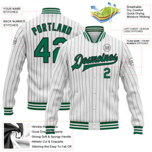 Charger l&#39;image dans la galerie, Custom White Black Pinstripe Kelly Green Bomber Full-Snap Varsity Letterman Jacket
