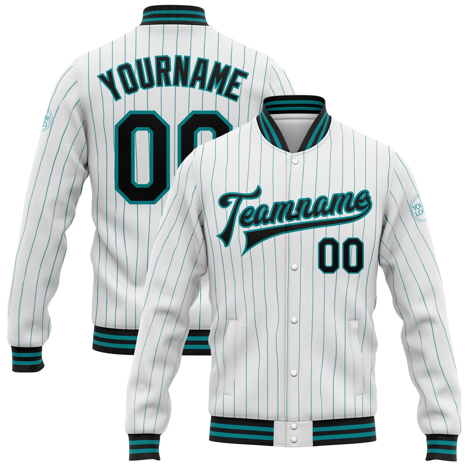 Cheap Custom White Teal-Black Bomber Full-Snap Varsity Letterman Jacket  Free Shipping – CustomJerseysPro