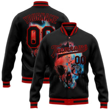 Charger l&#39;image dans la galerie, Custom Black Red Skull Fashion 3D Bomber Full-Snap Varsity Letterman Jacket
