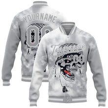 Charger l&#39;image dans la galerie, Custom Gray White Skull Fashion 3D Bomber Full-Snap Varsity Letterman Jacket
