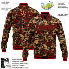 Charger l&#39;image dans la galerie, Custom Black Red Rose Skull Fashion 3D Bomber Full-Snap Varsity Letterman Jacket
