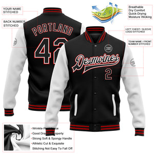 Custom Black White-Red Bomber Full-Snap Varsity Letterman Two Tone Jacket