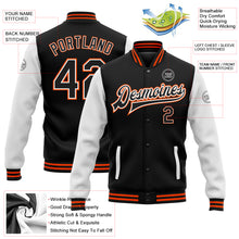 Load image into Gallery viewer, Custom Black White-Orange Bomber Full-Snap Varsity Letterman Two Tone Jacket
