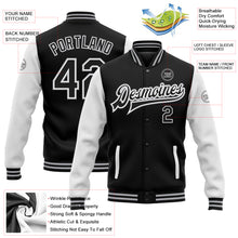 Charger l&#39;image dans la galerie, Custom Black White-Gray Bomber Full-Snap Varsity Letterman Two Tone Jacket
