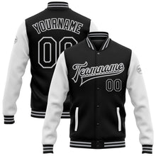 Charger l&#39;image dans la galerie, Custom Black White-Gray Bomber Full-Snap Varsity Letterman Two Tone Jacket
