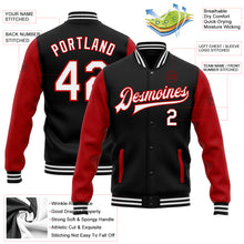 Load image into Gallery viewer, Custom Black White-Red Bomber Full-Snap Varsity Letterman Two Tone Jacket
