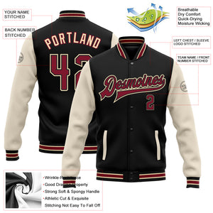 Custom Black Crimson City Cream-Cream Bomber Full-Snap Varsity Letterman Two Tone Jacket