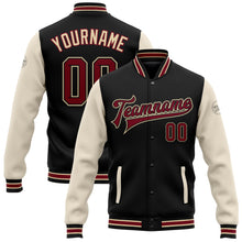 Load image into Gallery viewer, Custom Black Crimson City Cream-Cream Bomber Full-Snap Varsity Letterman Two Tone Jacket
