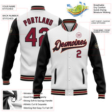 Load image into Gallery viewer, Custom White Crimson Black-City Cream Bomber Full-Snap Varsity Letterman Two Tone Jacket
