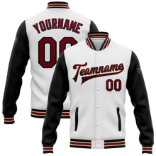 Load image into Gallery viewer, Custom White Crimson Black-City Cream Bomber Full-Snap Varsity Letterman Two Tone Jacket
