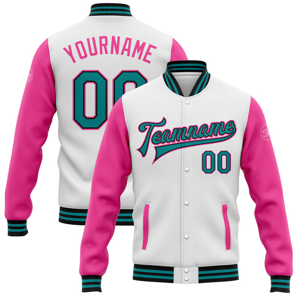 Cheap Custom White Teal-Black Bomber Full-Snap Varsity Letterman Jacket  Free Shipping – CustomJerseysPro