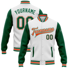 Charger l&#39;image dans la galerie, Custom White Kelly Green-Orange Bomber Full-Snap Varsity Letterman Two Tone Jacket
