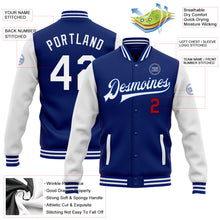 Charger l&#39;image dans la galerie, Custom Royal White-Red Bomber Full-Snap Varsity Letterman Two Tone Jacket
