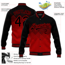 Load image into Gallery viewer, Custom Red Black 3D Pattern Design Bomber Full-Snap Varsity Letterman Jacket
