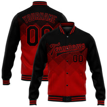 Load image into Gallery viewer, Custom Red Black 3D Pattern Design Bomber Full-Snap Varsity Letterman Jacket
