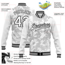 Load image into Gallery viewer, Custom White Black 3D Pattern Design Bomber Full-Snap Varsity Letterman Jacket
