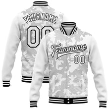 Load image into Gallery viewer, Custom White Black 3D Pattern Design Bomber Full-Snap Varsity Letterman Jacket
