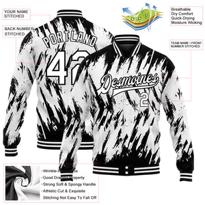 Custom White Black 3D Pattern Design Bomber Full-Snap Varsity Letterman Jacket