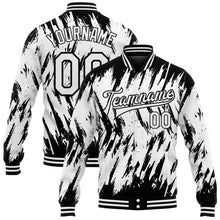 Laden Sie das Bild in den Galerie-Viewer, Custom White Black 3D Pattern Design Bomber Full-Snap Varsity Letterman Jacket
