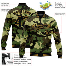 Charger l&#39;image dans la galerie, Custom Camo Black-Old Gold Jungle Camouflage 3D Bomber Full-Snap Varsity Letterman Salute To Service Jacket
