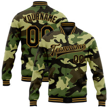 Charger l&#39;image dans la galerie, Custom Camo Black-Old Gold Jungle Camouflage 3D Bomber Full-Snap Varsity Letterman Salute To Service Jacket
