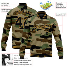 Загрузить изображение в средство просмотра галереи, Custom Camo Black-Old Gold Jungle Camouflage 3D Bomber Full-Snap Varsity Letterman Salute To Service Jacket
