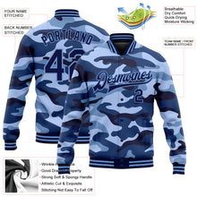 Charger l&#39;image dans la galerie, Custom Camo Navy-Light Blue Ocean Camouflage 3D Bomber Full-Snap Varsity Letterman Salute To Service Jacket
