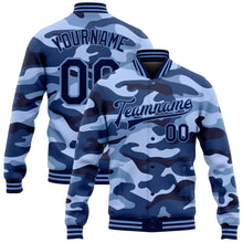 Charger l&#39;image dans la galerie, Custom Camo Navy-Light Blue Ocean Camouflage 3D Bomber Full-Snap Varsity Letterman Salute To Service Jacket
