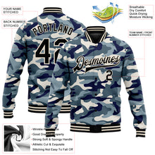 Charger l&#39;image dans la galerie, Custom Camo Black-Cream Ocean Camouflage 3D Bomber Full-Snap Varsity Letterman Salute To Service Jacket
