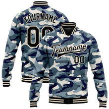 Charger l&#39;image dans la galerie, Custom Camo Black-Cream Ocean Camouflage 3D Bomber Full-Snap Varsity Letterman Salute To Service Jacket
