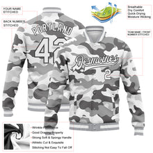 Charger l&#39;image dans la galerie, Custom Camo White-Steel Gray Snow Camouflage 3D Bomber Full-Snap Varsity Letterman Salute To Service Jacket
