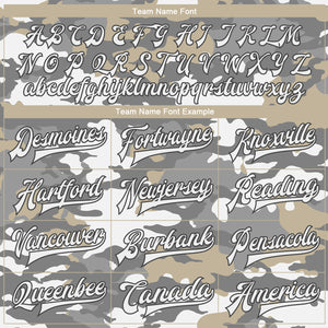 Custom Camo White-Steel Gray Snow Camouflage 3D Bomber Full-Snap Varsity Letterman Salute To Service Jacket