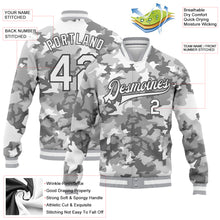 Charger l&#39;image dans la galerie, Custom Camo White-Steel Gray Snow Camouflage 3D Bomber Full-Snap Varsity Letterman Salute To Service Jacket
