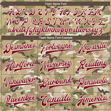 Laden Sie das Bild in den Galerie-Viewer, Custom Camo Maroon-Cream Desert Camouflage 3D Bomber Full-Snap Varsity Letterman Salute To Service Jacket
