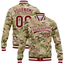 Charger l&#39;image dans la galerie, Custom Camo Maroon-Cream Desert Camouflage 3D Bomber Full-Snap Varsity Letterman Salute To Service Jacket
