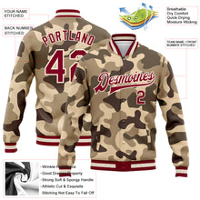 Загрузить изображение в средство просмотра галереи, Custom Camo Maroon-Cream Desert Camouflage 3D Bomber Full-Snap Varsity Letterman Salute To Service Jacket
