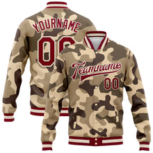 Загрузить изображение в средство просмотра галереи, Custom Camo Maroon-Cream Desert Camouflage 3D Bomber Full-Snap Varsity Letterman Salute To Service Jacket
