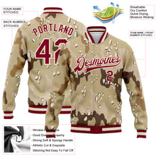 Загрузить изображение в средство просмотра галереи, Custom Camo Maroon-Cream Desert Camouflage 3D Bomber Full-Snap Varsity Letterman Salute To Service Jacket
