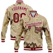 Загрузить изображение в средство просмотра галереи, Custom Camo Maroon-Cream Desert Camouflage 3D Bomber Full-Snap Varsity Letterman Salute To Service Jacket
